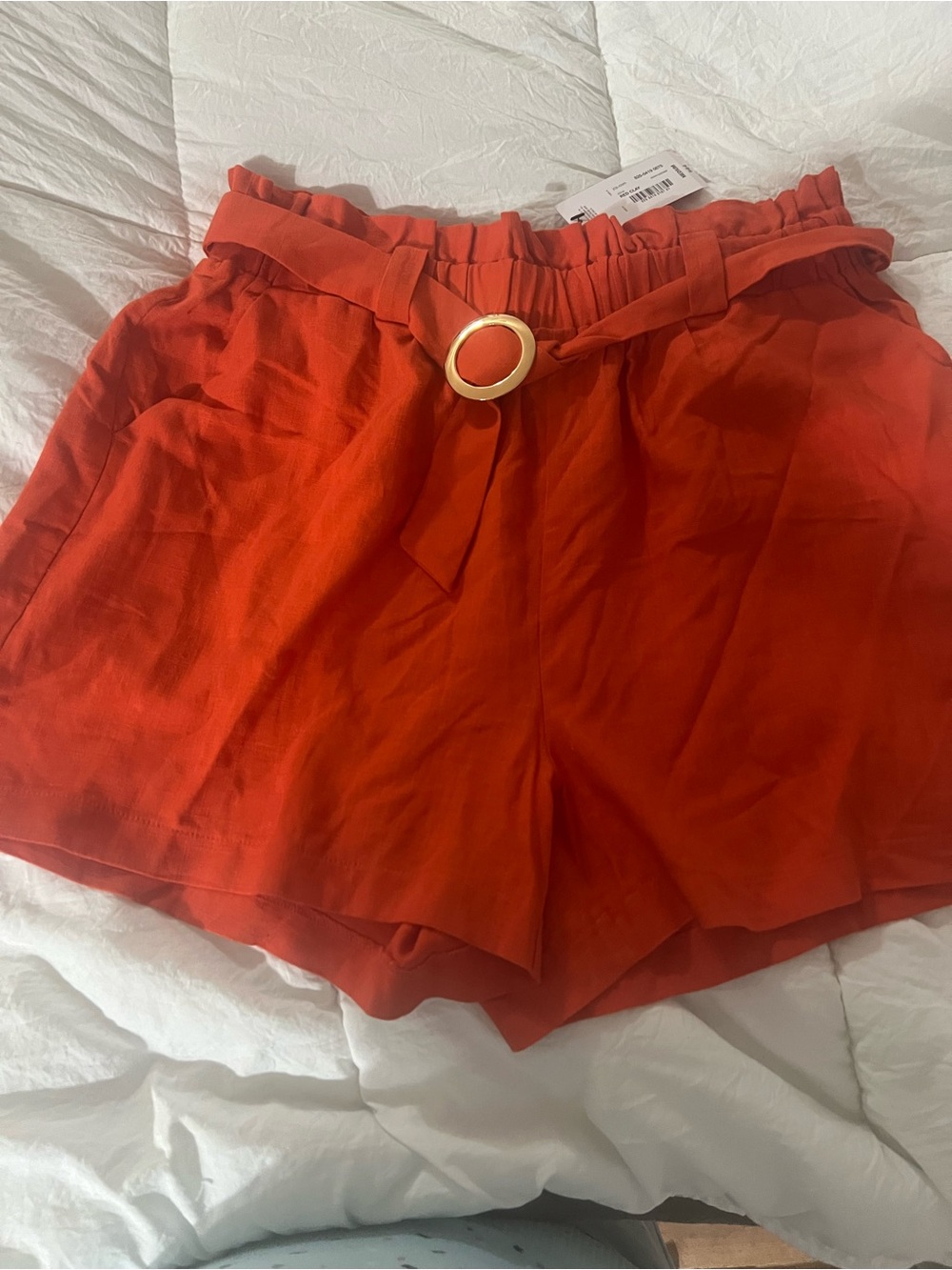 Women's orange Paperbag Waist Belted Shorts size M